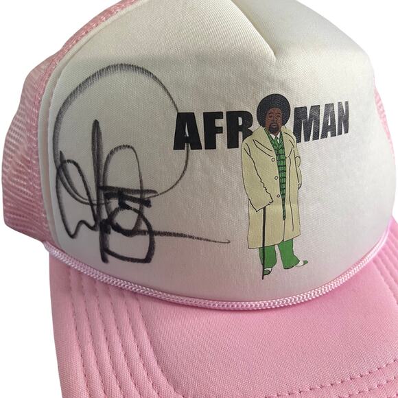 Afroman Cartoon Image Autographed Snapback Pink & White Trucker Hat RARE VHTF - Picture 2 of 7